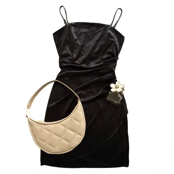 navy blue dress for baby girl Emerald Sundae Juniors' Satin Wrap-Front Ruched Bodycon - Hunter